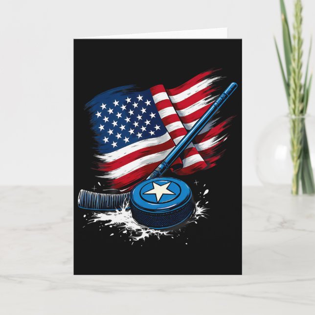 Us Flag Ice Hockey Player  Card (Front)