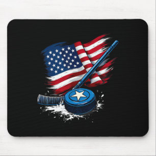 Us Flag Ice Hockey Player  Mouse Pad