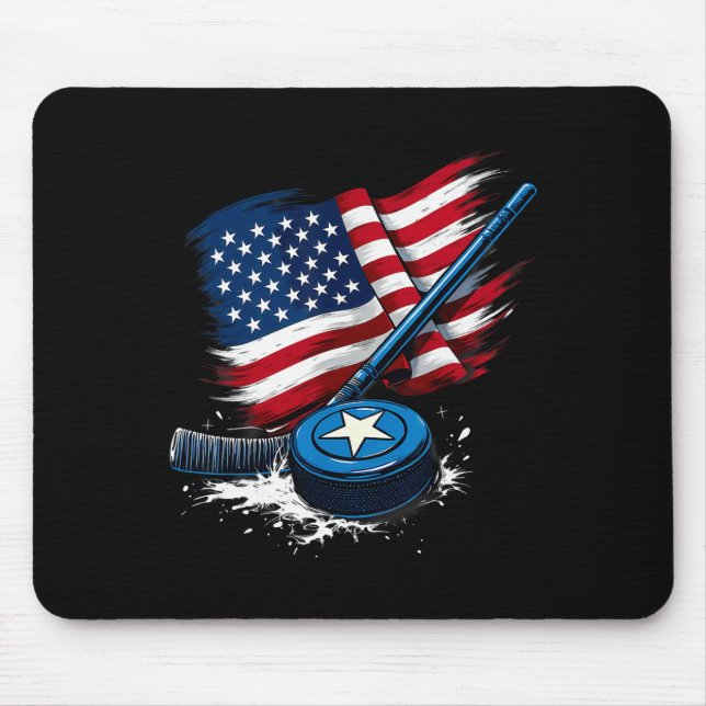 Us Flag Ice Hockey Player  Mouse Pad (Front)