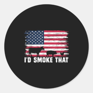 Us Flag Id Smoke That Funny Patriotic Bbq Chef Gif Classic Round Sticker