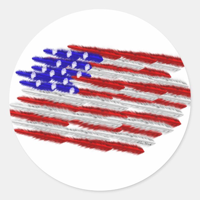 US Flag  in Feathers Classic Round Sticker (Front)