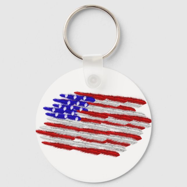 US Flag  in Feathers Key Ring (Front)