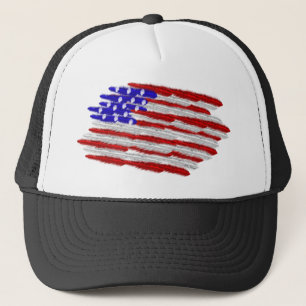 US Flag  in Feathers Trucker Hat