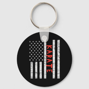 Us Flag Karate Vintage Patriotic Martial Arts Amer Key Ring