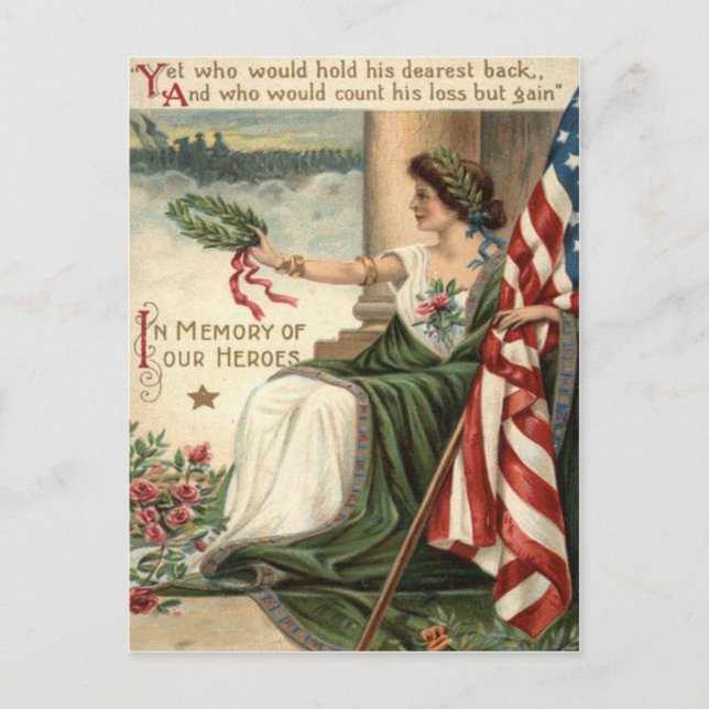 US Flag Lady Liberty Rose Soldiers Postcard (Front)