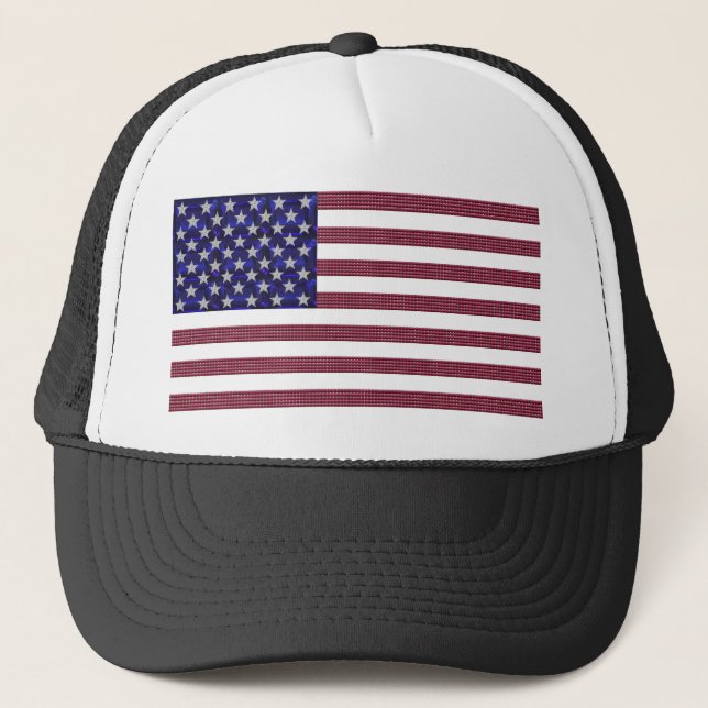 US Flag made with Gemstones Trucker Hat (Front)