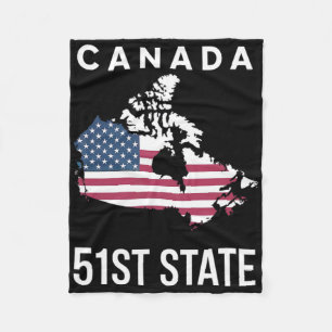 Us Flag Map Canada 51st State Fleece Blanket