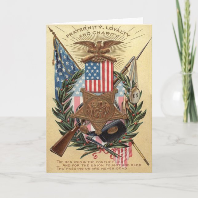 US Flag Medal Wreath Rifle Bayonet Holiday Card (Front)