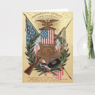 US Flag Medal Wreath Rifle Bayonet Holiday Card
