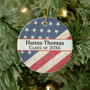 US Flag Military Patriotic Graduation Gift Ceramic Ornament