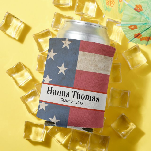 US Flag Military Patriotic Graduation Party Can Cooler (In Situ Summer)