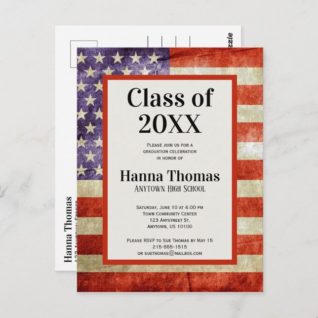 US Flag Military Patriotic Graduation Party Postcard (Front/Back)