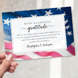 US Flag Military Patriotic Sympathy Funeral Thank You Card