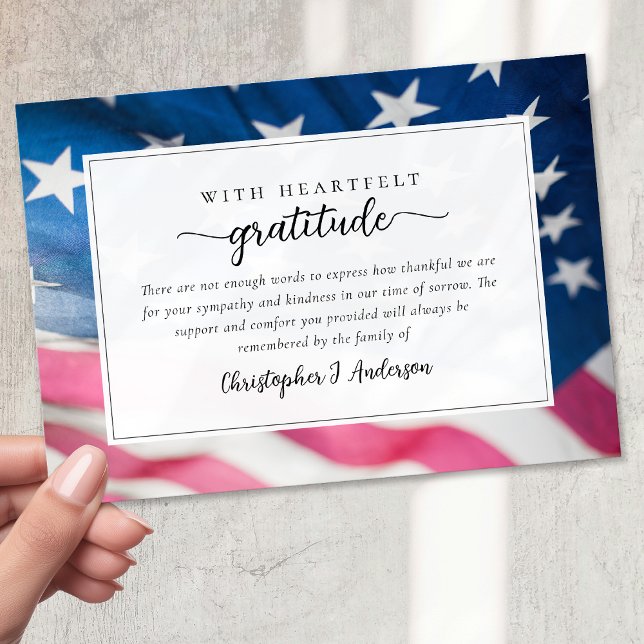 US Flag Military Patriotic Sympathy Funeral Thank You Card (Creator Uploaded)