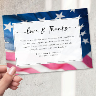US Flag Military Patriotic Sympathy Funeral Thank You Card
