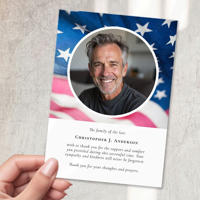 US Flag Military Patriotic Sympathy Photo Funeral Thank You Card (Creator Uploaded)