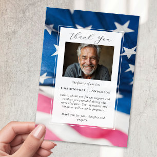 US Flag Military Patriotic Sympathy Photo Funeral Thank You Card