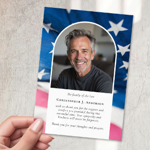 US Flag Military Patriotic Sympathy Photo Funeral Thank You Card
