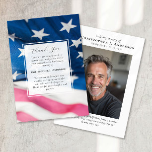US Flag Military Patriotic Sympathy Photo Funeral Thank You Card
