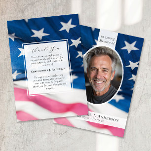 US Flag Military Patriotic Sympathy Photo Funeral Thank You Card