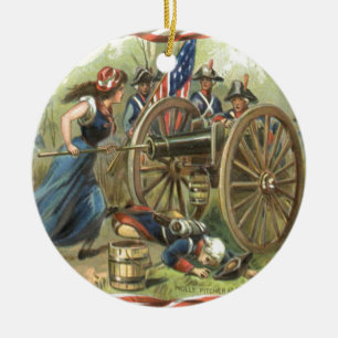US Flag Molly Pitcher Cannon Ceramic Ornament