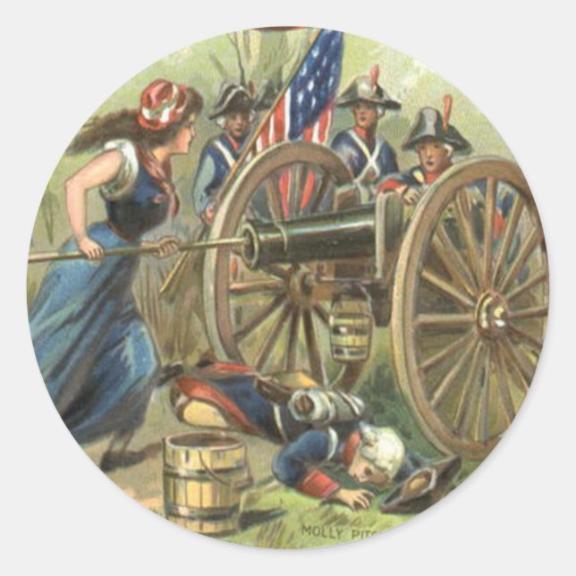 US Flag Molly Pitcher Cannon Classic Round Sticker (Front)