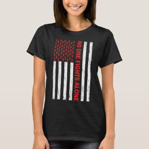 US Flag No Body Fights Alone Red Ribbon Awareness  T-Shirt