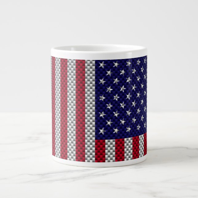 US Flag on Carbon Fibre Like Print Large Coffee Mug (Front)