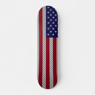 US Flag on Carbon Fibre Like Print Skateboard
