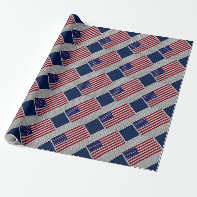 US Flag on Carbon Fibre Like Print Wrapping Paper (Unrolled)