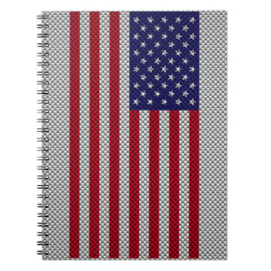 US Flag on Carbon Fibre Style Decor Notebook