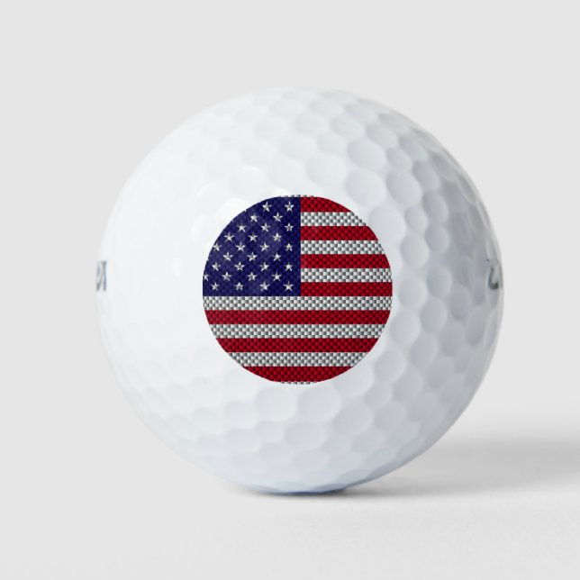 US Flag on Carbon Fibre Style Decor Print Golf Balls (Front)