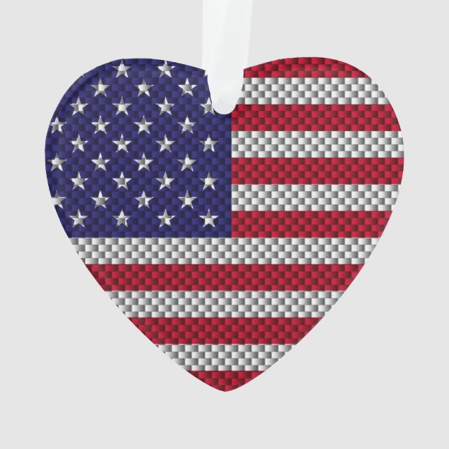 US Flag on Carbon Fibre Style Decor Print Ornament (Back)