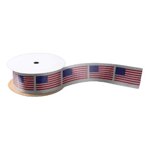 US Flag on Carbon Fibre Style Decor Print Satin Ribbon