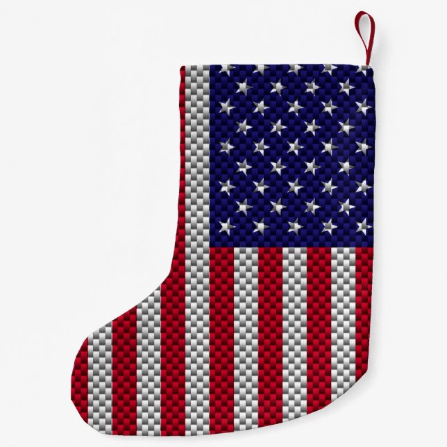 US Flag on Carbon Fibre Style Decor Print Small Christmas Stocking (Back)
