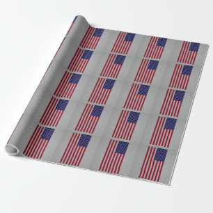 US Flag on Carbon Fibre Style Decor Wrapping Paper