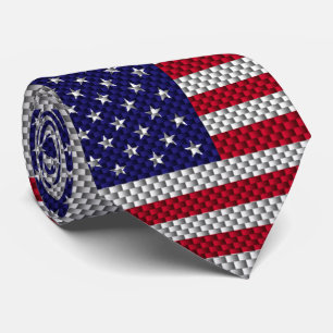 US Flag on Carbon Fibre Style Print Tie