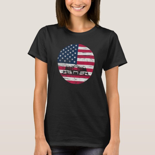 US Flag Patriot Formula Racing Lovers Car Fan Prem T-Shirt (Front)
