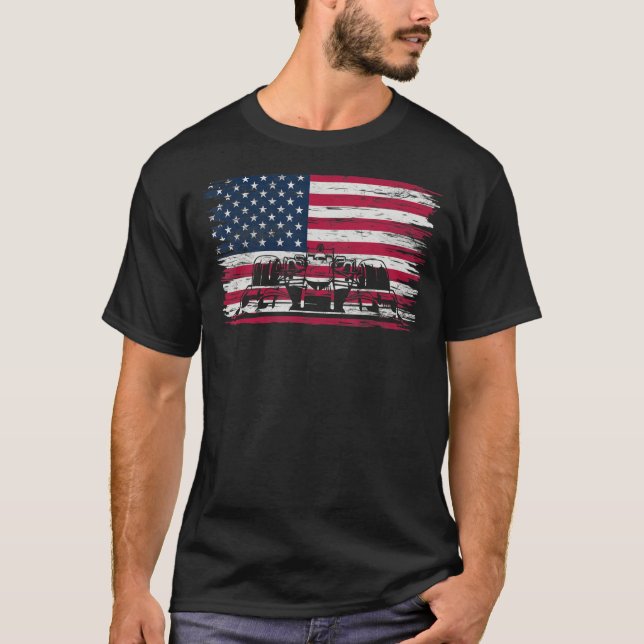 US Flag Patriot Formula Racing Lovers Car Fan T-Shirt (Front)