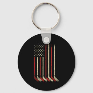 US Flag Patriotic American Hockey Player Ice Hocke Key Ring