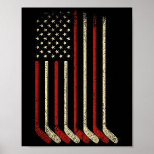 Us Flag Patriotic American Hockey Player Ice Hocke Poster
