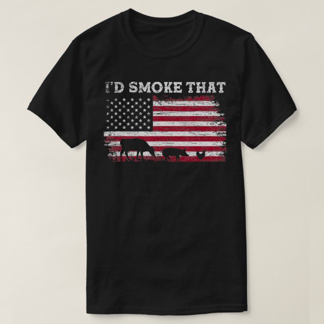 US Flag Patriotic Barbecue Id Smoke That Grilling  T-Shirt (Design Front)