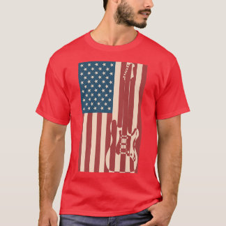 Us Flag Patriotic Guitarist Design Distressed Guit T-Shirt