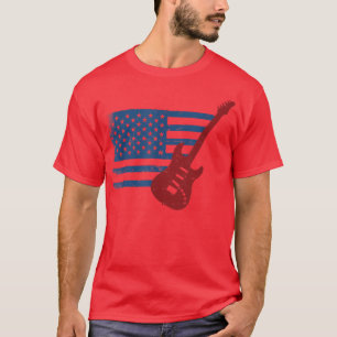 Us Flag Patriotic Guitarist Design Distressed Guit T-Shirt