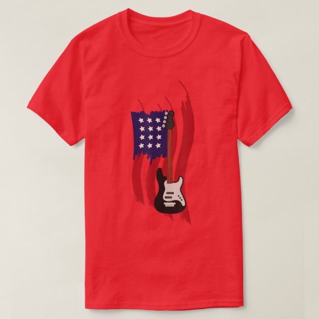 Us Flag Patriotic Guitarist Design Distressed Guit T-Shirt (Design Front)