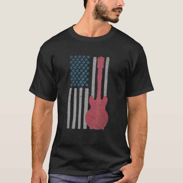 Us Flag Patriotic Guitarist Distressed Guitars 2 T-Shirt (Front)