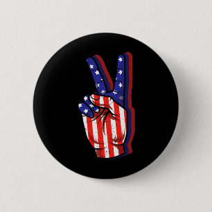 Us Flag Peace Sign Hand 4th Of July Patriotic Amer 6 Cm Round Badge