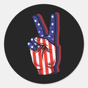 Us Flag Peace Sign Hand 4th Of July Patriotic Amer Classic Round Sticker