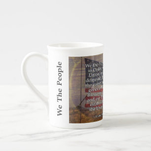 US Flag Photograph and US Constitution Preamble Bone China Mug