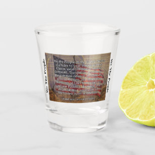 US Flag Photograph and US Constitution Preamble  S Shot Glass